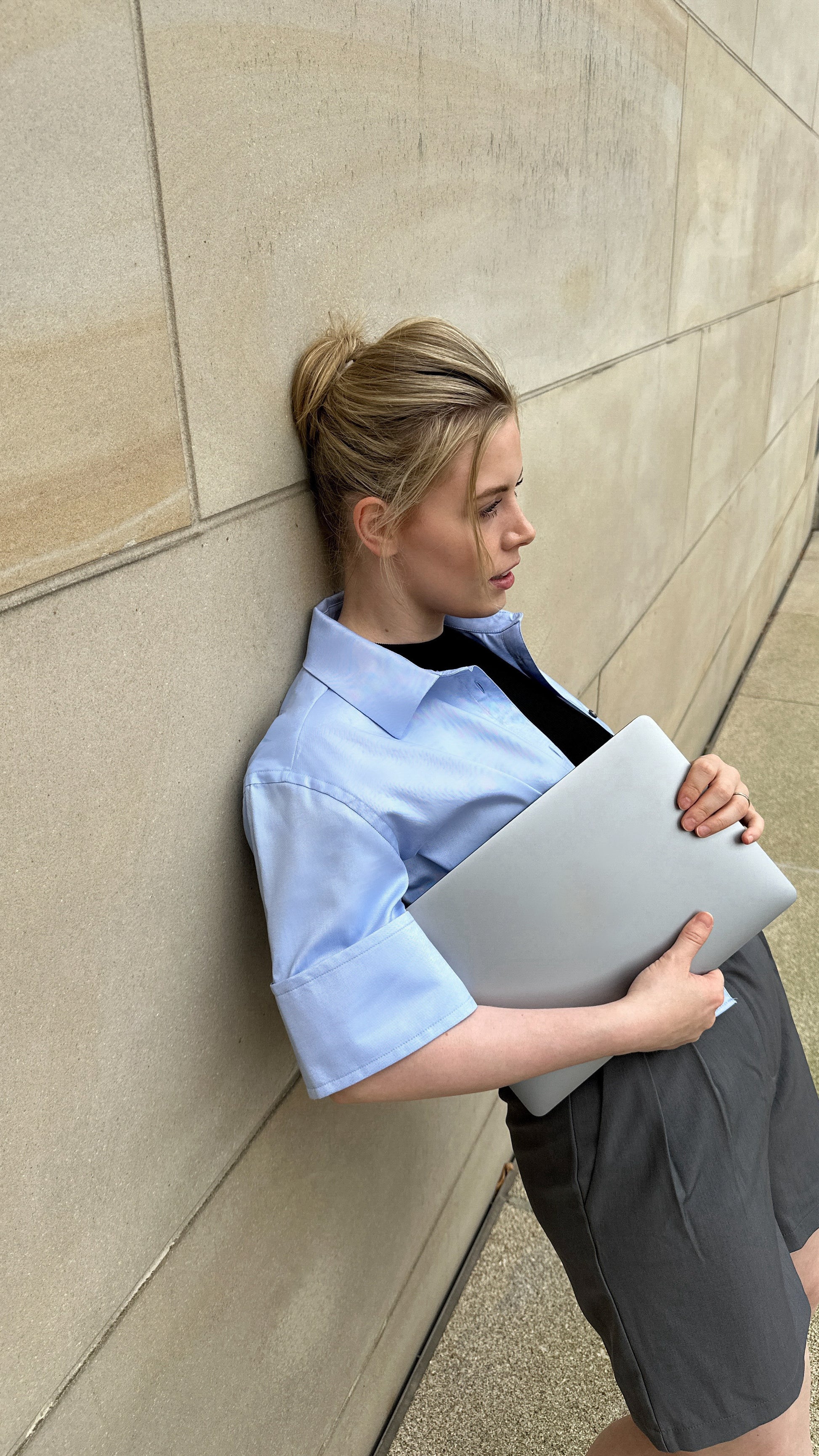 Business Bluse Blau mit Kragen